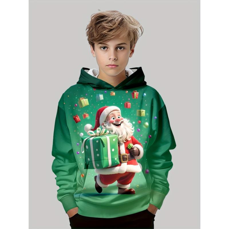 Men's Christmas Graphic Hoodie Cartoon Santa Claus Pattern Loose Casual Comfortable Clothes Harajuku Style Kids Pullover