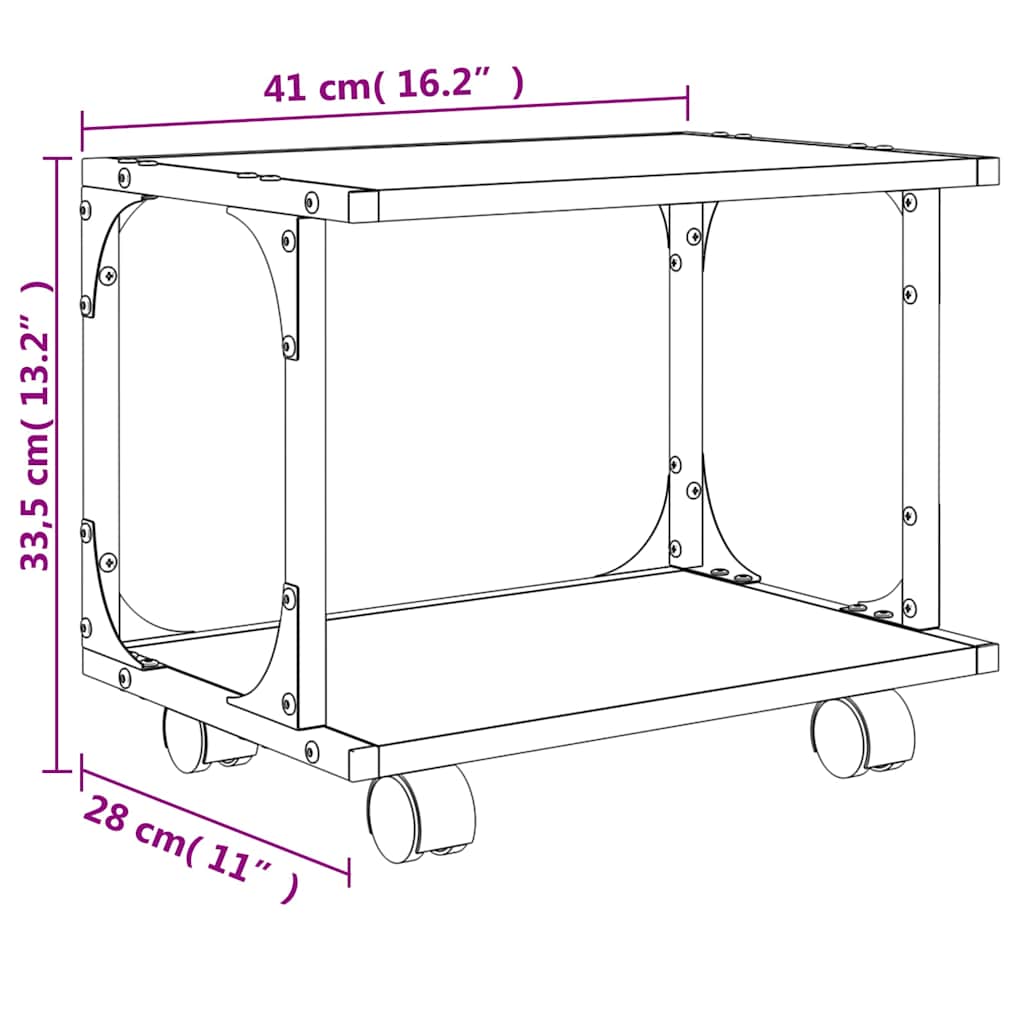 Printer Stand with 2 Shelves Smoked Oak Finish 41 X 28 X 33.5 Cm