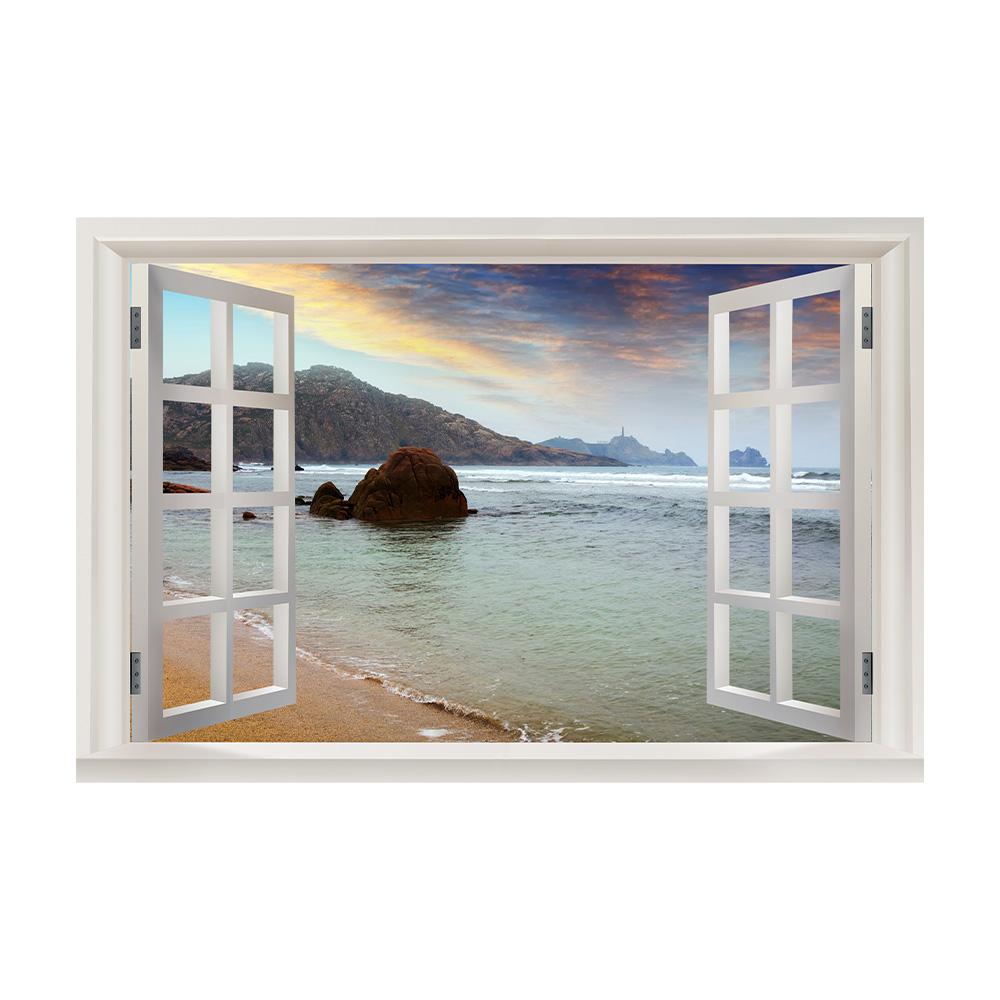3D Window View Wall Art Beach Summer Beach Coconut Tree Wall Murals Print Art Canvas Poster For Living Room Pictur