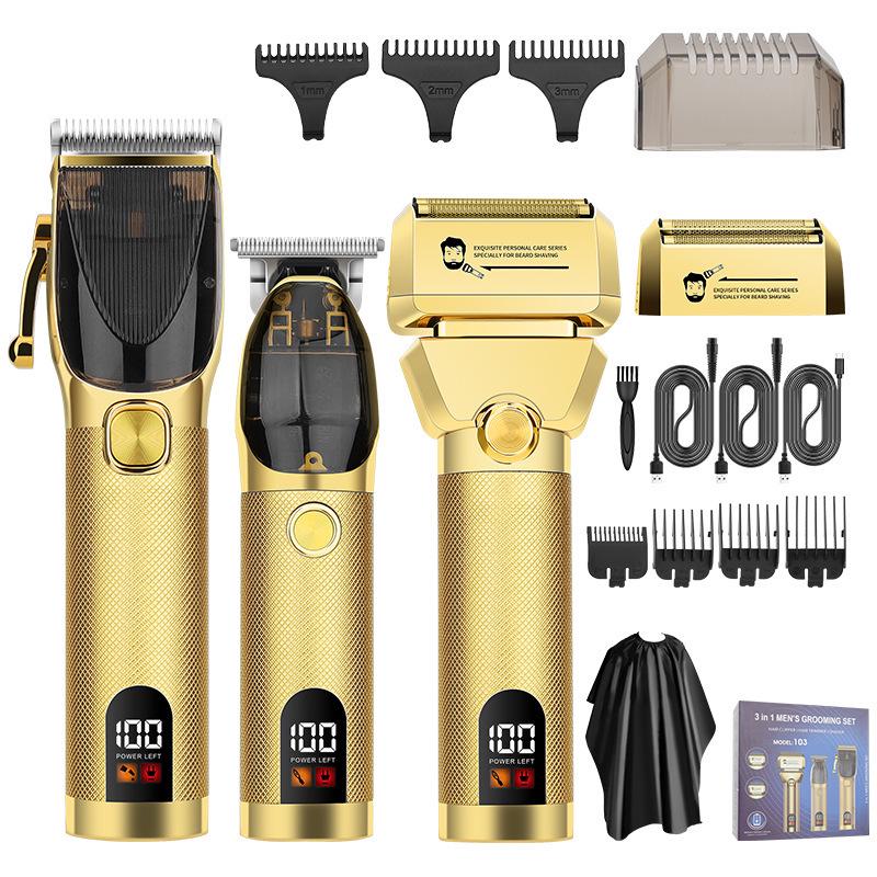 3-Piece Parent-Child Hair Clipper & Multi-Functional Electric Shaver Set, Men s Reciprocating Trimmer, White