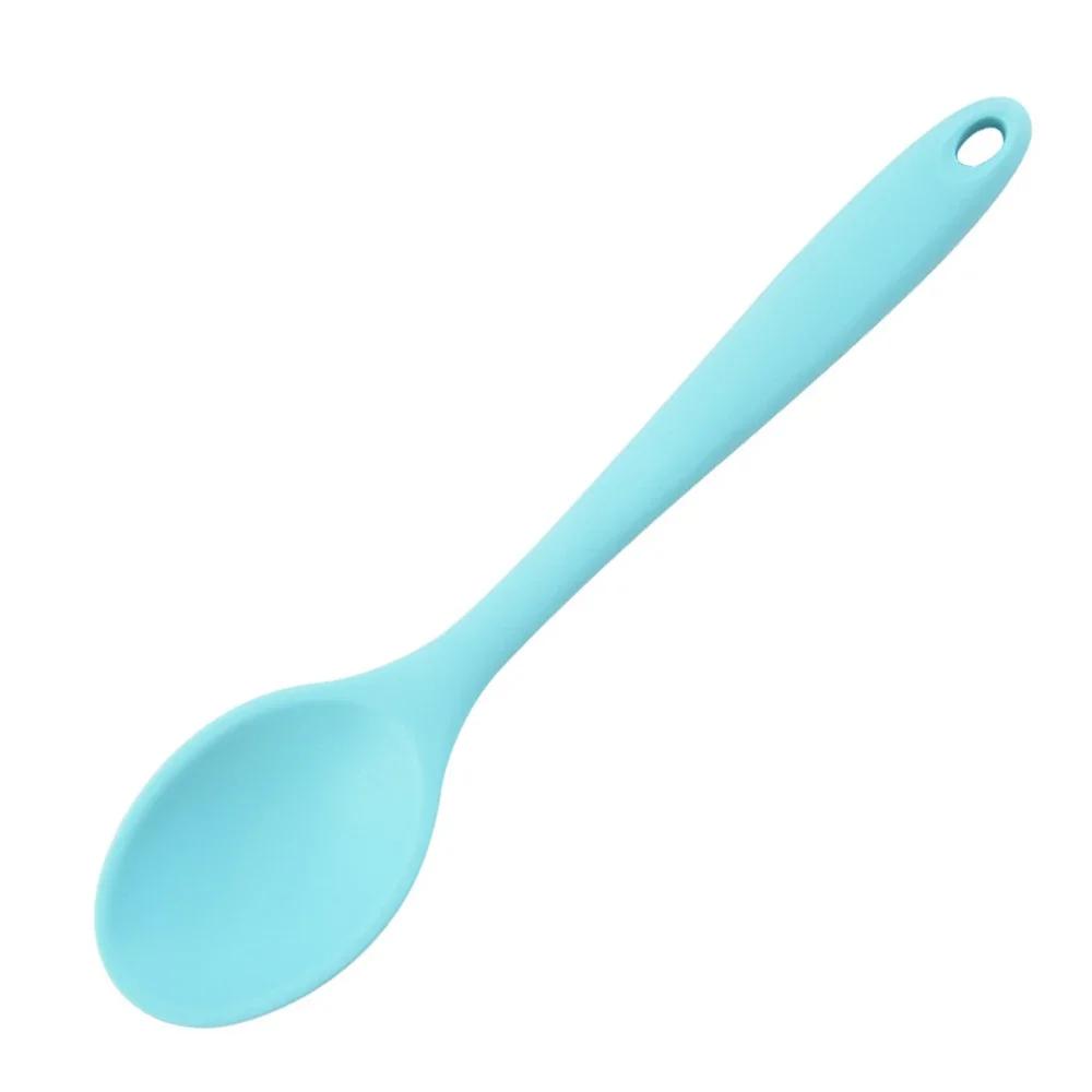 Food Grade Silicone Kitchen Utensils Accessories Solid Color 4 Color Long - Handled Soup Spoon for Kids Flatware