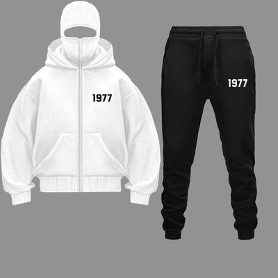 1977 Men Zip Hoodie Winter Warm Casual Sweatshirt Y2K Hooded Face Mask Zipper Design Sports Jacket Outdoor Activities