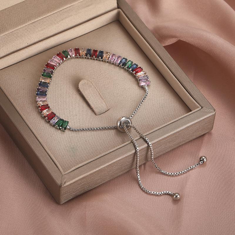 New Sparkling Elegant Colorful Crystal Rainbow Zircon Stone Bracelet Women's Temperament Party Holiday Jewelry Accessories Gift