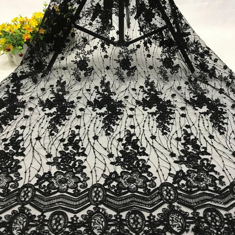91*130cm Sequin Tulle Lace Fabric High Quality Groom Nigerian Embroidery African Lace Fabric For Diy Sewing Evening Party Dress