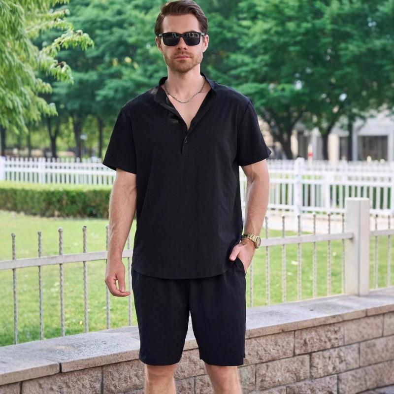 

Футболка с коротким рукавом и воротником-стойкой на пуговицах, комплект из рубашки и шорт XL чёрный