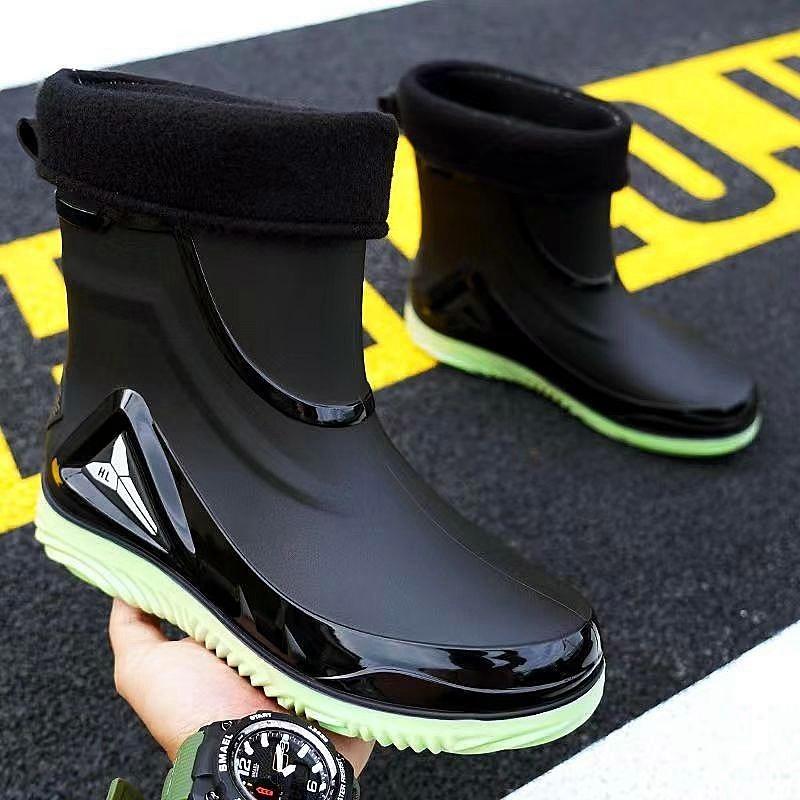 Fashion short tube thickened waterproof shoes men's rain shoes low-top warm work non-slip rain boots men