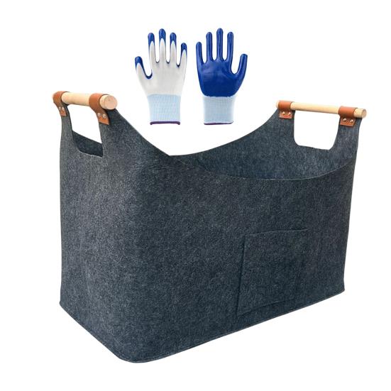 Firewood Bag with Wooden Handles Large Capacity Water Resistant Foldable Design Firewood Holder Portable Log Carrier Tote Bag