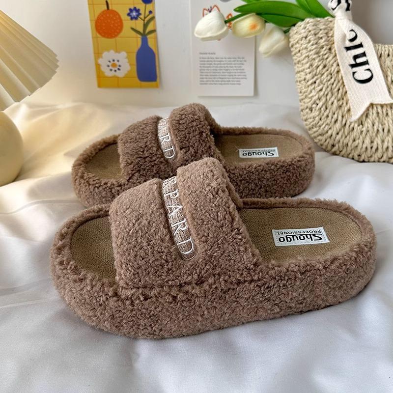 

Популярные в интернете пушистые шлепанцы на толстой подошве женские 2025 новые осенне-зимние модные хлопковые шлепанцы с пушком ягненка 40 хаки