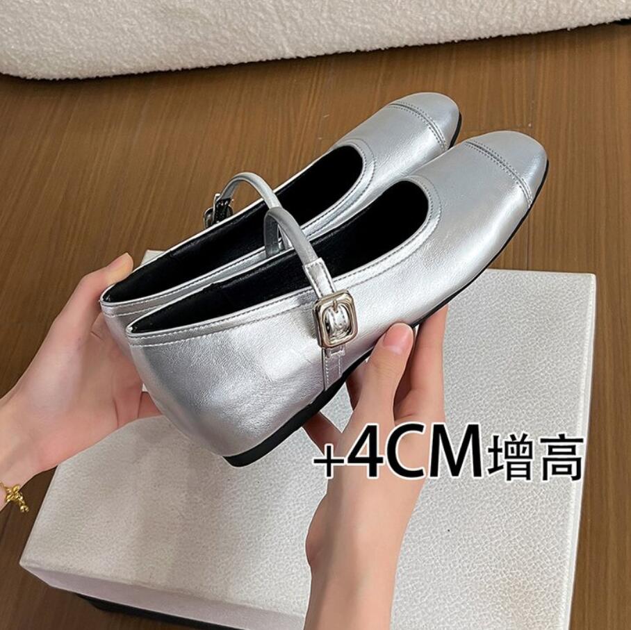 

Vintage Internal Elevation Women Mary Jane Shoes Concise Shallow Square Toe Shoes Female Elegant Dot Buckle Strap Dress Shoes 35 срібний