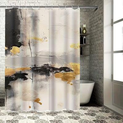 Artistic Black Gold Shower Curtain Set for Bathroom Decor Long Water Repellent Fabric Luxurious Home Decoration Items