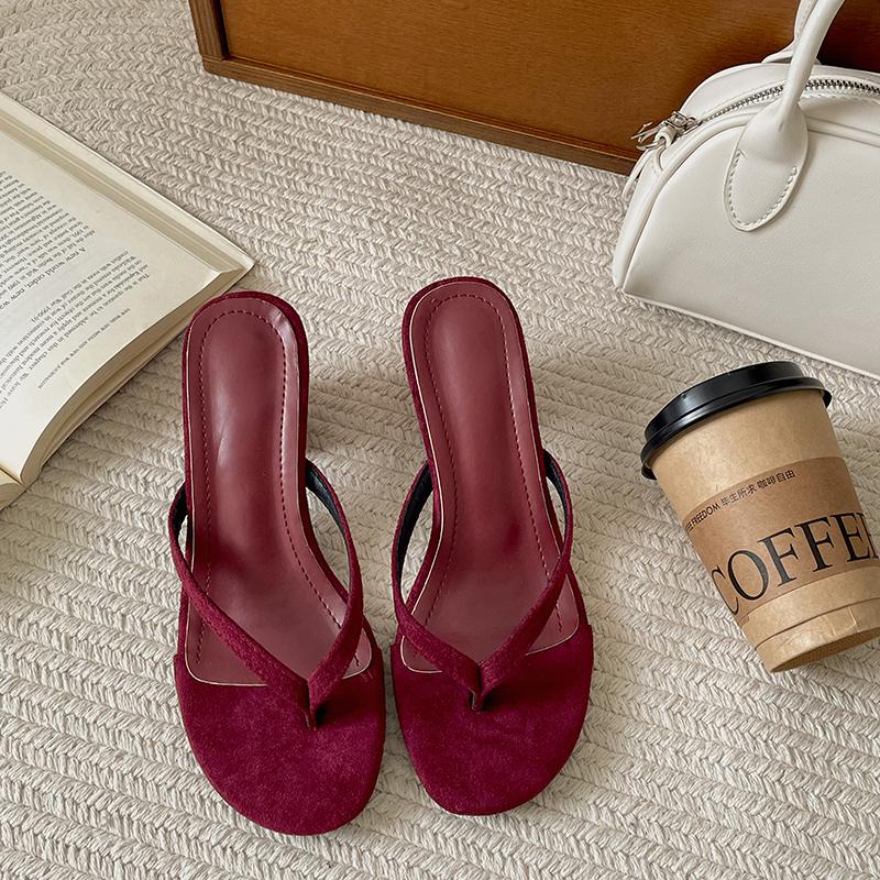 

Гладиаторские летние женские шлепанцы с перемычкой для пальца, модные шлепанцы на толстом каблуке, женская уличная пляжная обувь для отпуска 35 вино красного