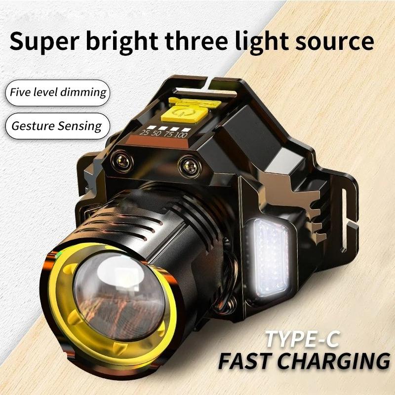 Sensor Headlamp LED Flashlight 1200mAh Powerful COB Headlight Head Torch Built-in Battery USB  Type-C Rechargeable Fishing Camping Lantern