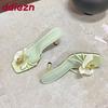 Fashion Female Slip On Footwear Square Toe Ladies High Heels Pumps Slides Shoes Luxury Fashion Flower Women Thin Heels Shoes 2025 New