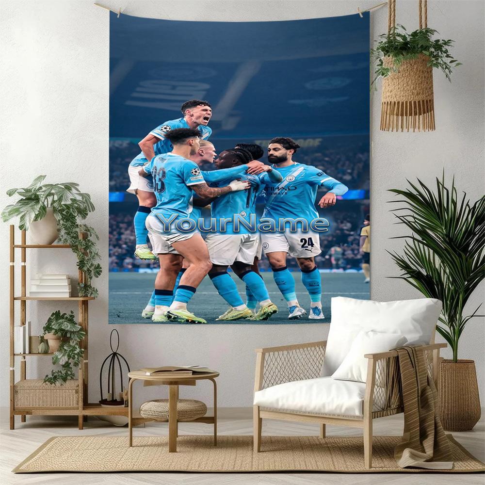 Manchester City Brugerdefineret Dit Navn Vægdekoration Vægtæppe Kunst Til Kæledyrs Mindesmærke Fødselsdag Bryllupsfest Baggrund Familiegave