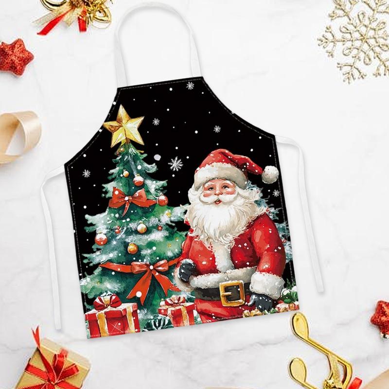 1PC Cartoon Print Waterproof Apron Protective Party Breathable Kitchen Adjustable Santa Claus Stain-Resistant 68x55cm