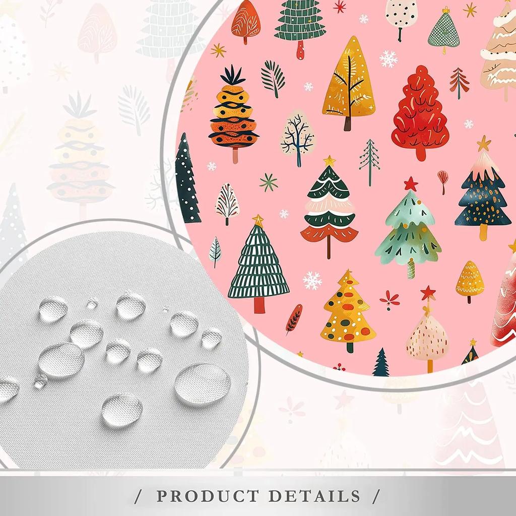 Christmas Tree Shower Curtain Cartoon Xmas Trees Winter Snowflake Cute Pine Fir Happy New Year Holiday Polyester Fabric Bathro