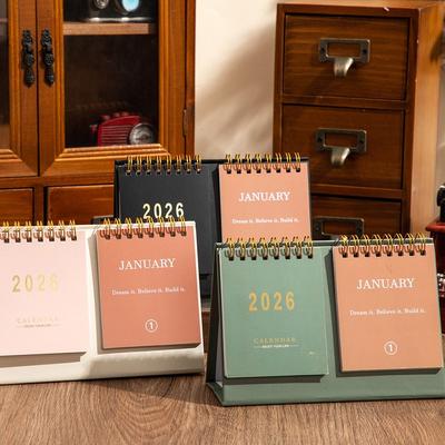 Double Sides 2026 Desktop Calendar Spiral Binding Standing Format Planner Calendar Flip Style Minimalist Design
