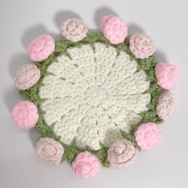 Finished product new cute wind ins small flower coaster placemat thermal insulation mat handmade wool crochet