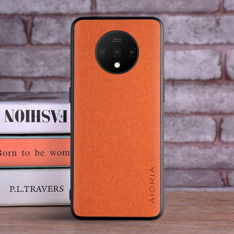 Textil-Leder-Hülle für Oneplus 7T, weiches TPU mit harter Rückseite aus PC-Material, Design mit Kameraschutz