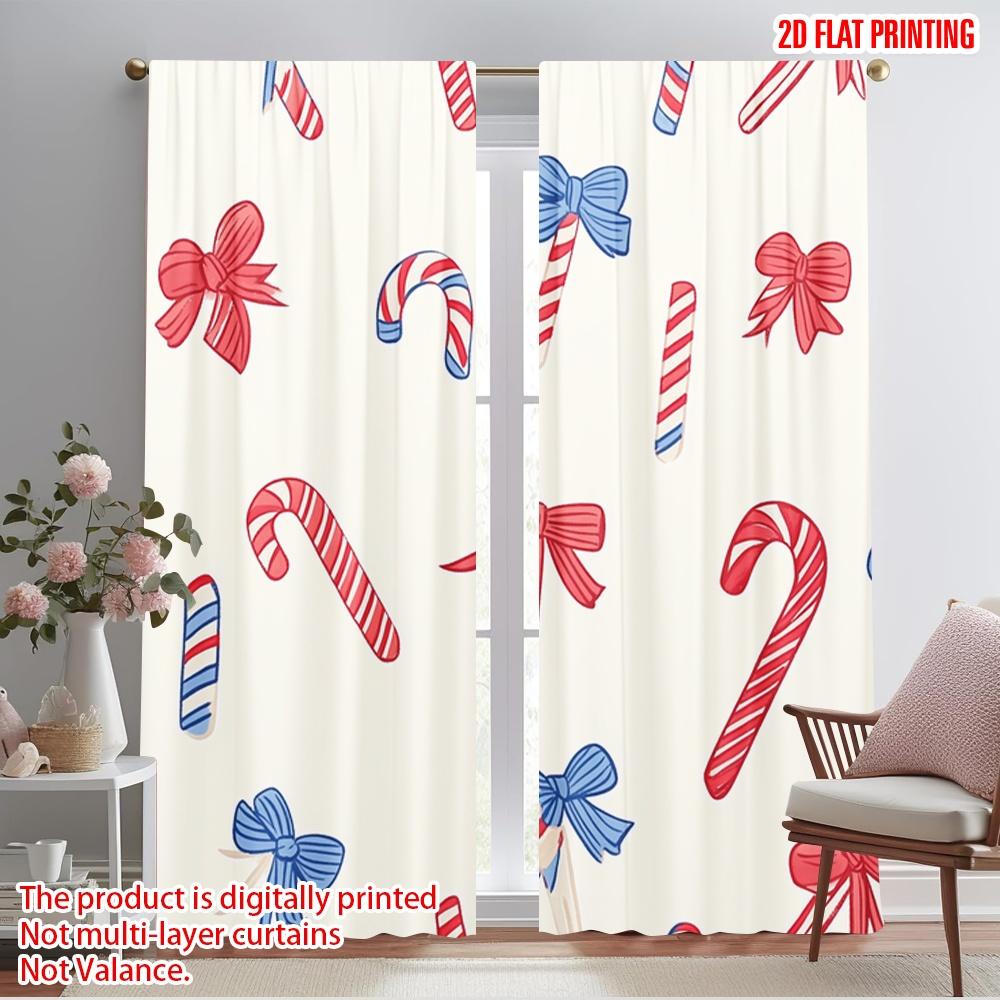 

2 шт., 2D печать на плоскости Оконная штора Полосы леденца Рождество (2) Прочный полиэстер (без удилища) Подарки для гостиной & 52.50×116.00 CM 2pcs