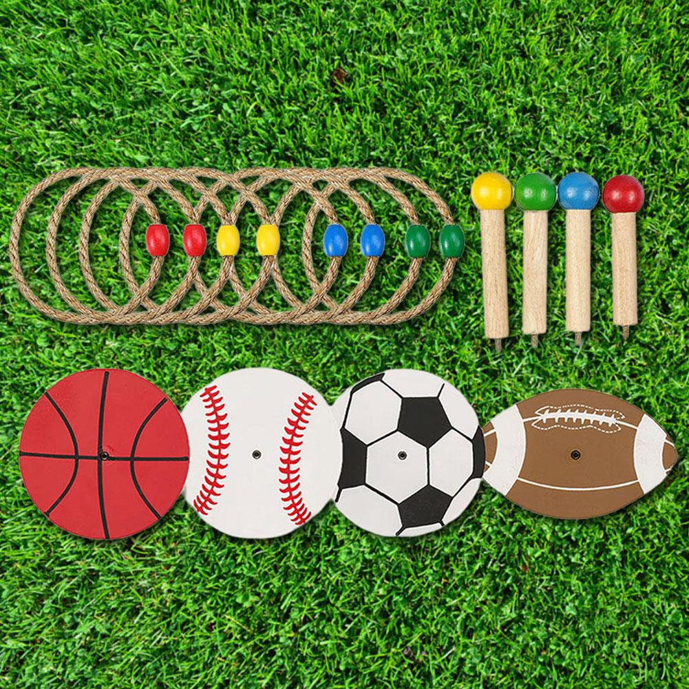 Rope Ring Toss Game Toy Set 4 Targets Stands & 8 Rings Fun Ring Throwing Game Backyard Games for Kids & Adults