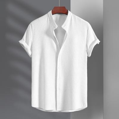 Camisa de Hombre Cuello Mao Abotonada Manga Corta Suelta Color Sólido Cárdigan Casual Negocios Uso Diario Top