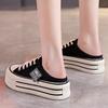 Canvas half slippers women wear 5 spring new Internet celebrity explosion high sense thick bottom heightened no heel lazy