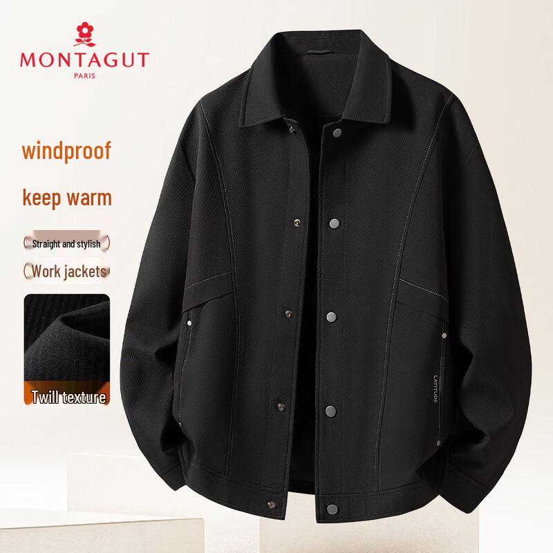 MONTAGUT Men s Twill Texture Windproof Warm Lapel Jacket 3XL 190/104A