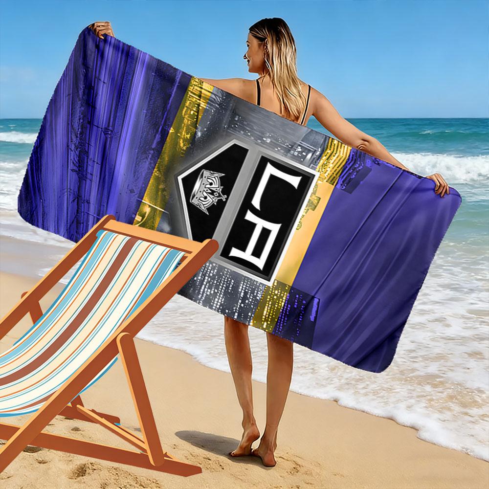 "LA Cityscape with Crown Emblem Design" Patterned beach towel quick dry perfect for travel outdoor sports jogging the beach and swimming