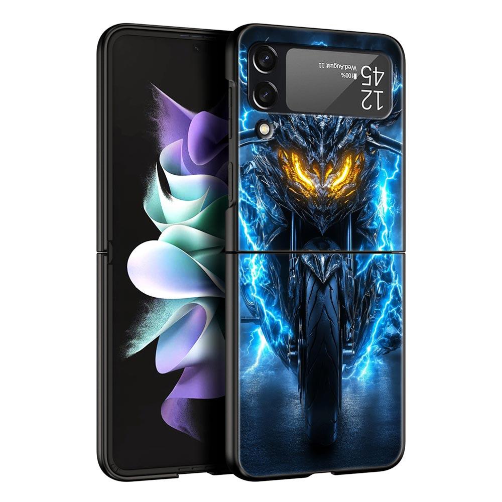Motorcycle Hard PC Phone Case For Samsung Galaxy Z Flip 7 6 5 4 Black Cover For Galaxy Z Flip 3 Foldable Fundas Shell Capas Bags