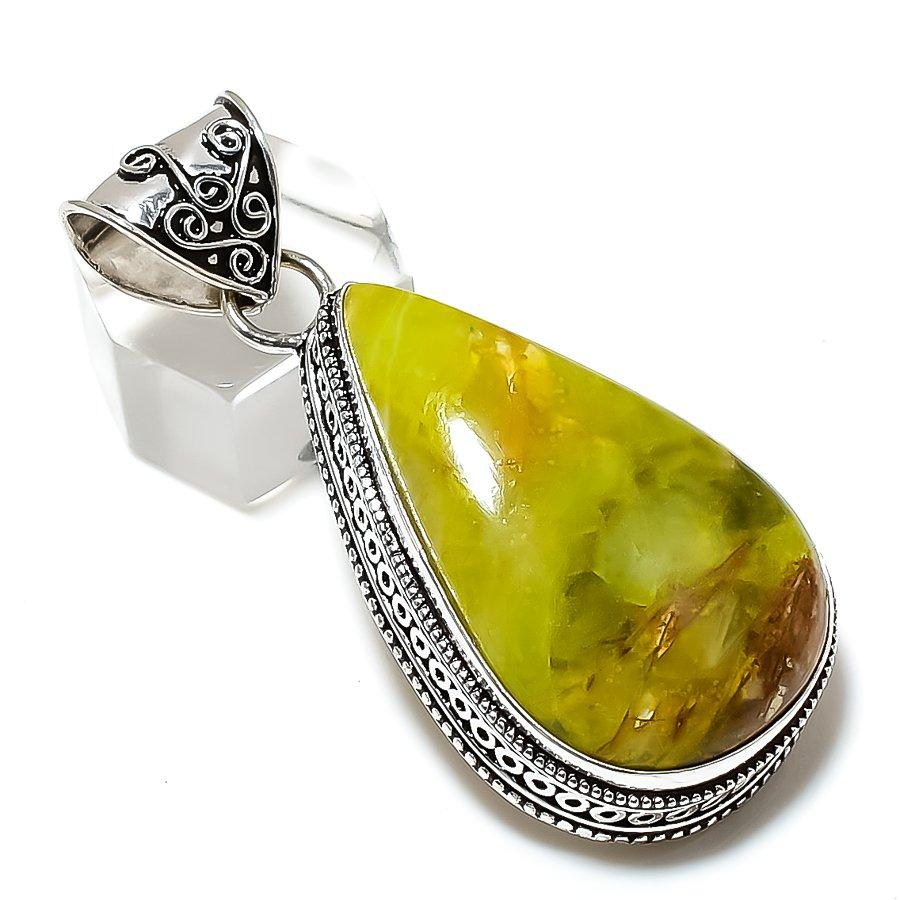 Natural Green Opal Gemstone Handmade 925 Sterling Silver Gift Pendant 2.21" b5S46