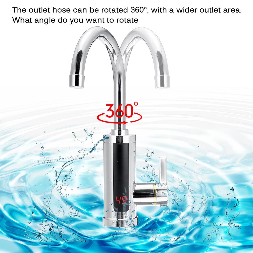 220V 3000W Electric Kitchen Water Heater Tap Instant Hot Water Faucet Heater Cold Heating Faucet Tankless Water Heater with LED