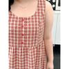 Plus size women clothing [Scotland Island] Chubby Girl Summer Holiday Style Plaid High Waist Meat Covering Loose Vest Dress