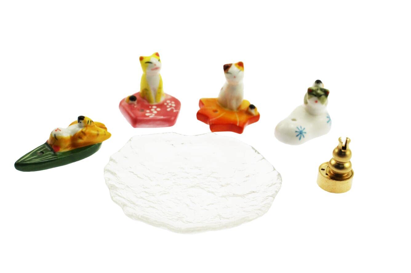 

speed mao Cute Japanese-style incense holder, cat design, glass dish set