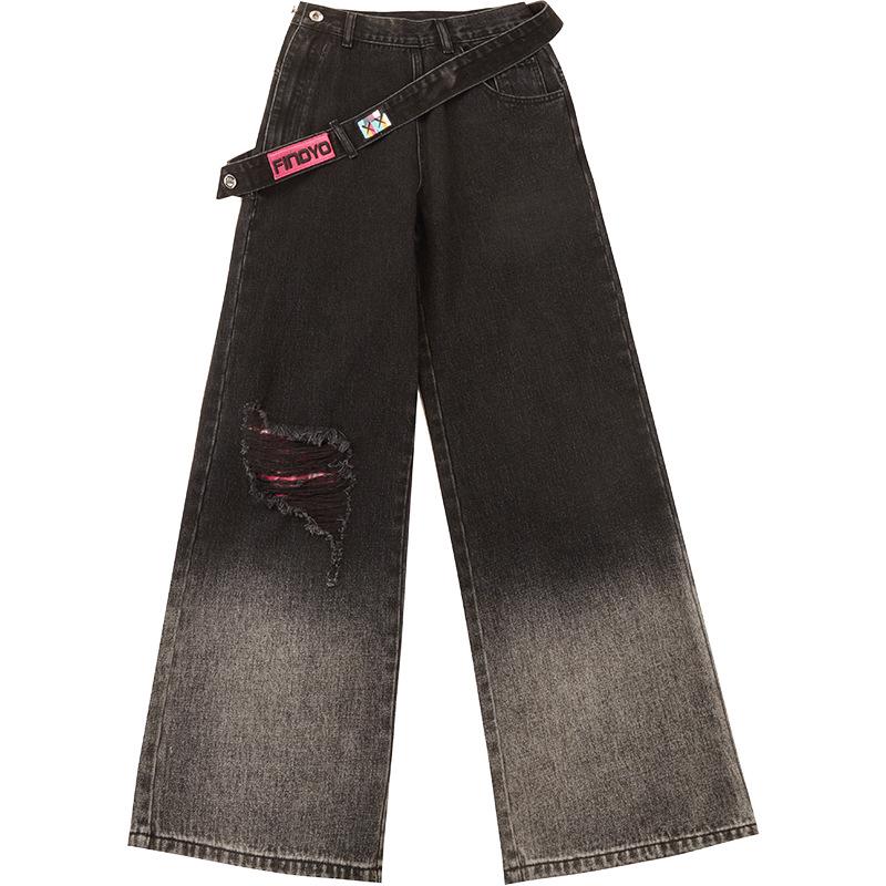 Gradient Side-Zip High-Waist Wide-Leg Jeans for Women - Autumn Collection