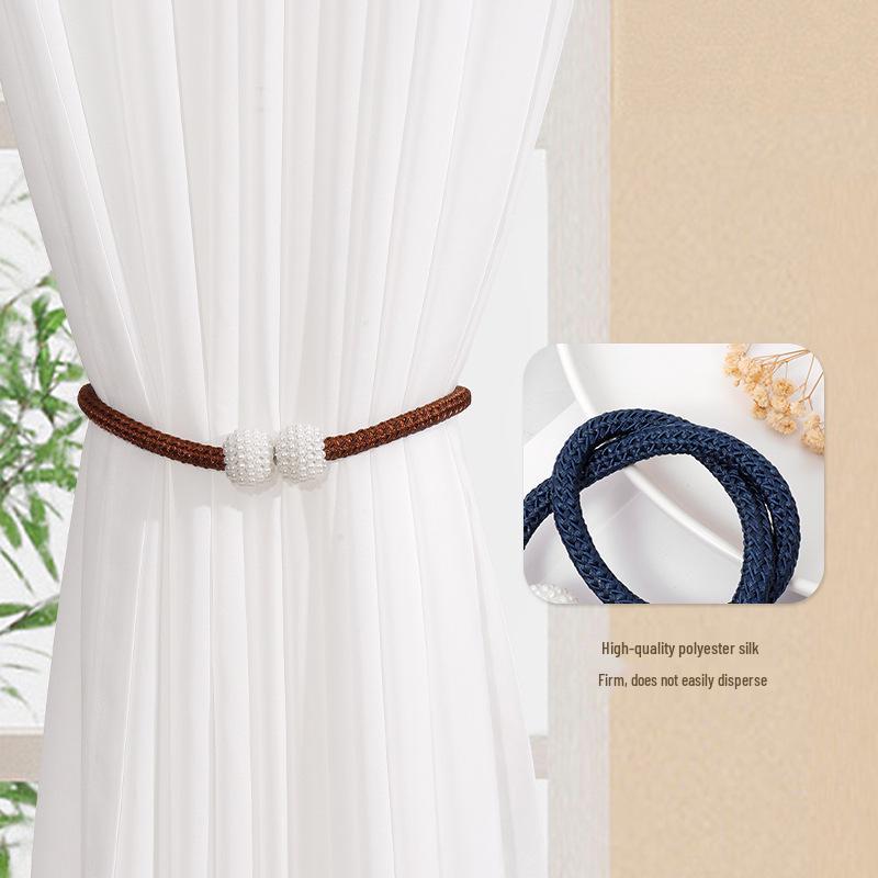 No-Drill Small Pearl Magnetic Curtain Tiebacks Rope Buckle Straps