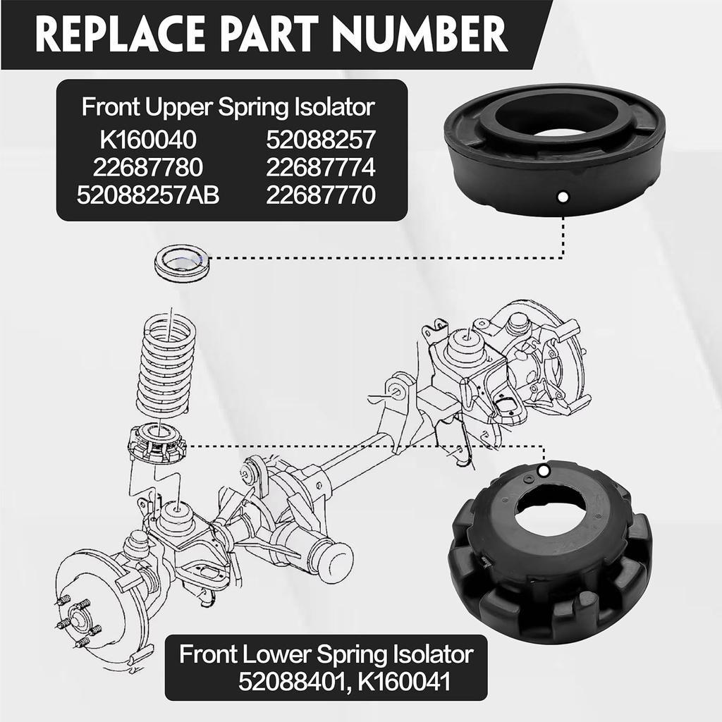 4pcs Front Upper&Lower Spring Isolator Kit 52088257 52088401 K160040 K160041 for Jeep Grand Cherokee 1999-2004 Suspension Parts