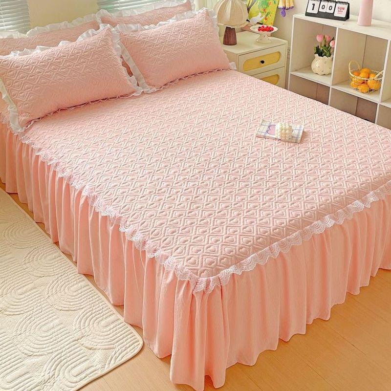 Four Seasons Universal Quilted Non-slip Korean Lace Mattress Protector and Bed Skirt.