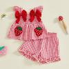 2pcs/set Ruffled Trim Summer Outfit Strawberry Embroidered Toddler Clothes Set  6M-3Y