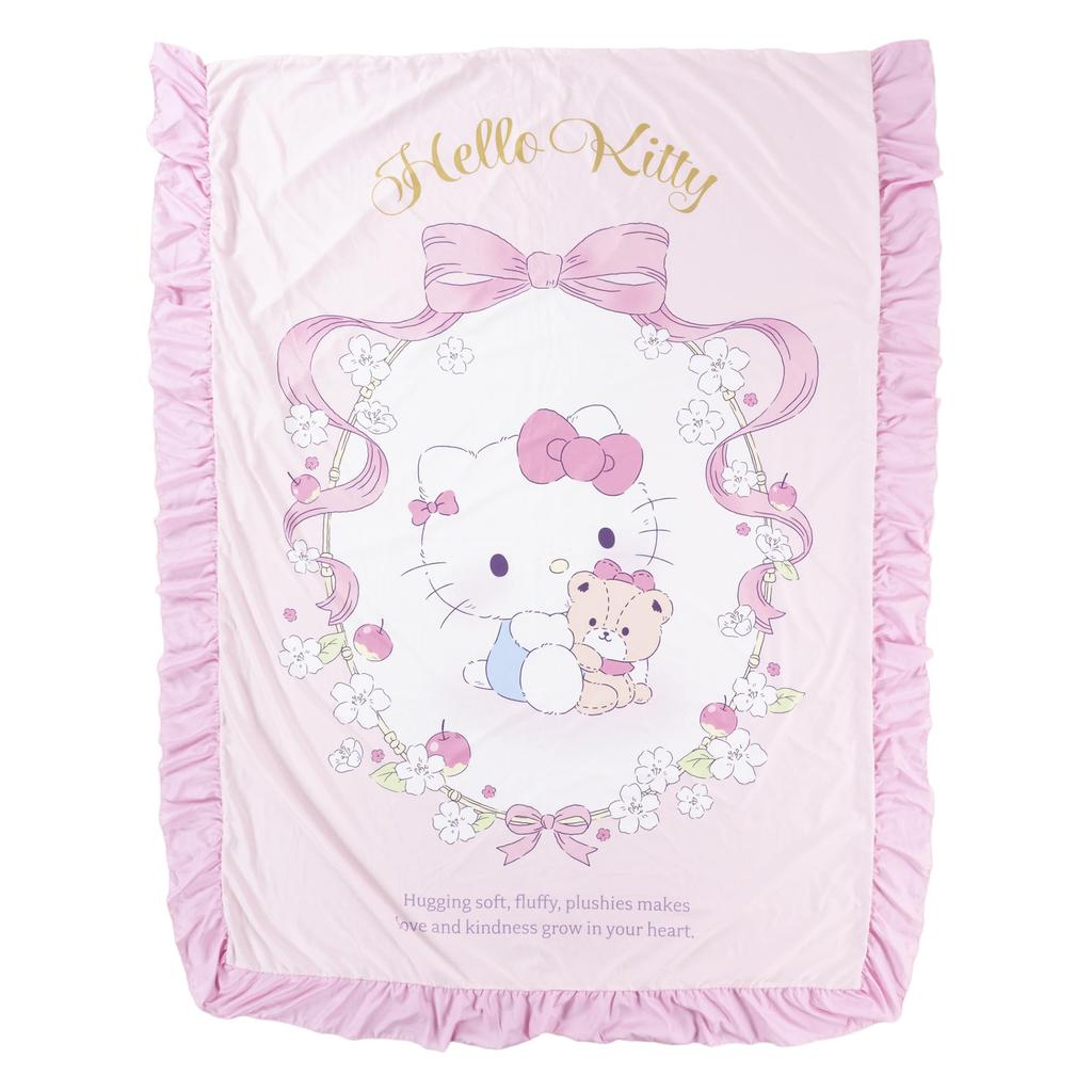 MORIPiLO Sanrio Ruffled Duvet Cover and Pillowcase Single Size Kitty Soft Peach Cute Makura no 426100 Set, (Hello Skin), Pink, 150x210cm, Merchandise,