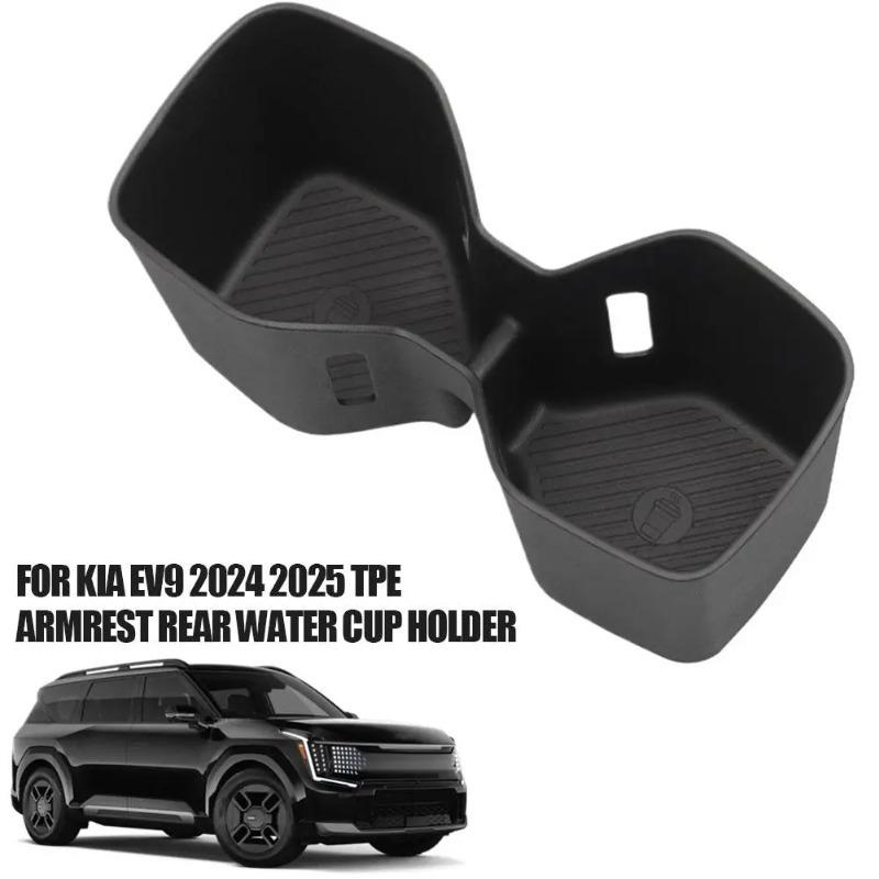 

for 2024 2025 Kia EV9 TPE Armrest Rear Water Cup Holder Storage Box Tray Organizer Car Interior Accessories Black New