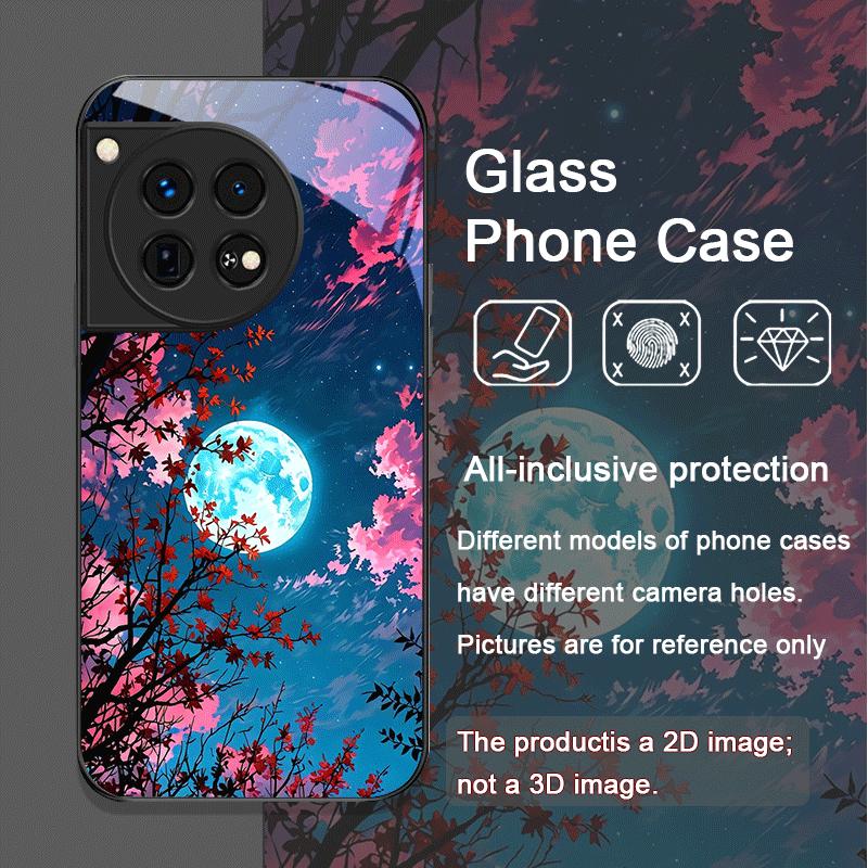 Moon Cherry Blossom Pattern Scenery Tempered Glass Phone Case for OnePlus 13 R 12 11 10 Pro ACE2 ACE3 Nord CE 4 3 2 Lite Covers