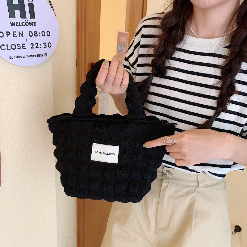 1 Bubble handbag carry-on bag canvas bag casual lazy style solid color zipper shopping bag