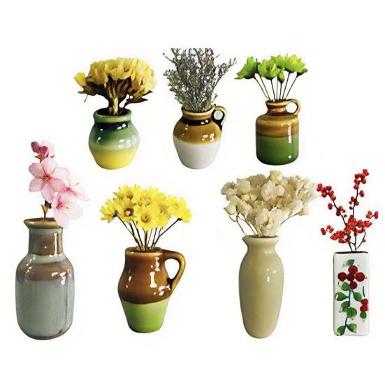 5/7/8Pcs Mini Ceramic Vase Refrigerator Magnet Home Office Kitchen Locker Fridge 3D Miniature Flower Vase Pot Magnetic Decoration Ornament