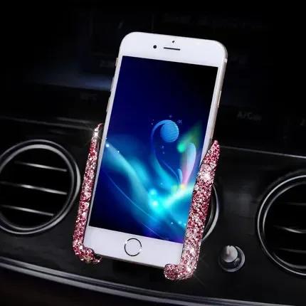 Car Phone Holder Diamond Crystal Car Air Vent Mount Clip Mobile Phone Holder Stand in Auto Bracket Interior Accessories