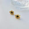 Exquisite Chrysanthemum Emerald Diamond Stud Earrings for Women, Trendy S925 Silver Needle Design