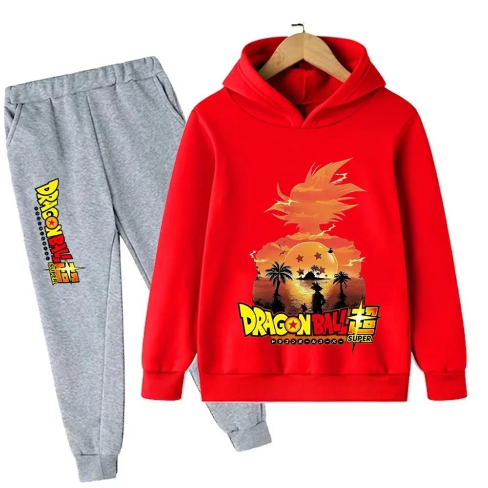 Jesień i Zima Nowy Anime Dragon Ball Wukong Komplet Bluz z Kapturem dla Chłopców Dziecięce Bluzy z Kapturem dla Dziewczynek Koszulki Sportowe dla Dzieci 3-12 lat