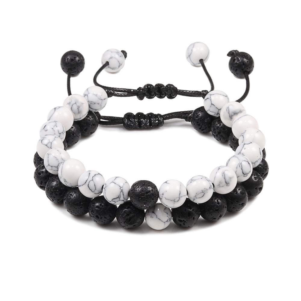 Hot 2pcs/Set Couples Distance Braid Bracelets Natural Stone White And Black Ying Yang Beads Bracelet Best Friend Strand Jewelry