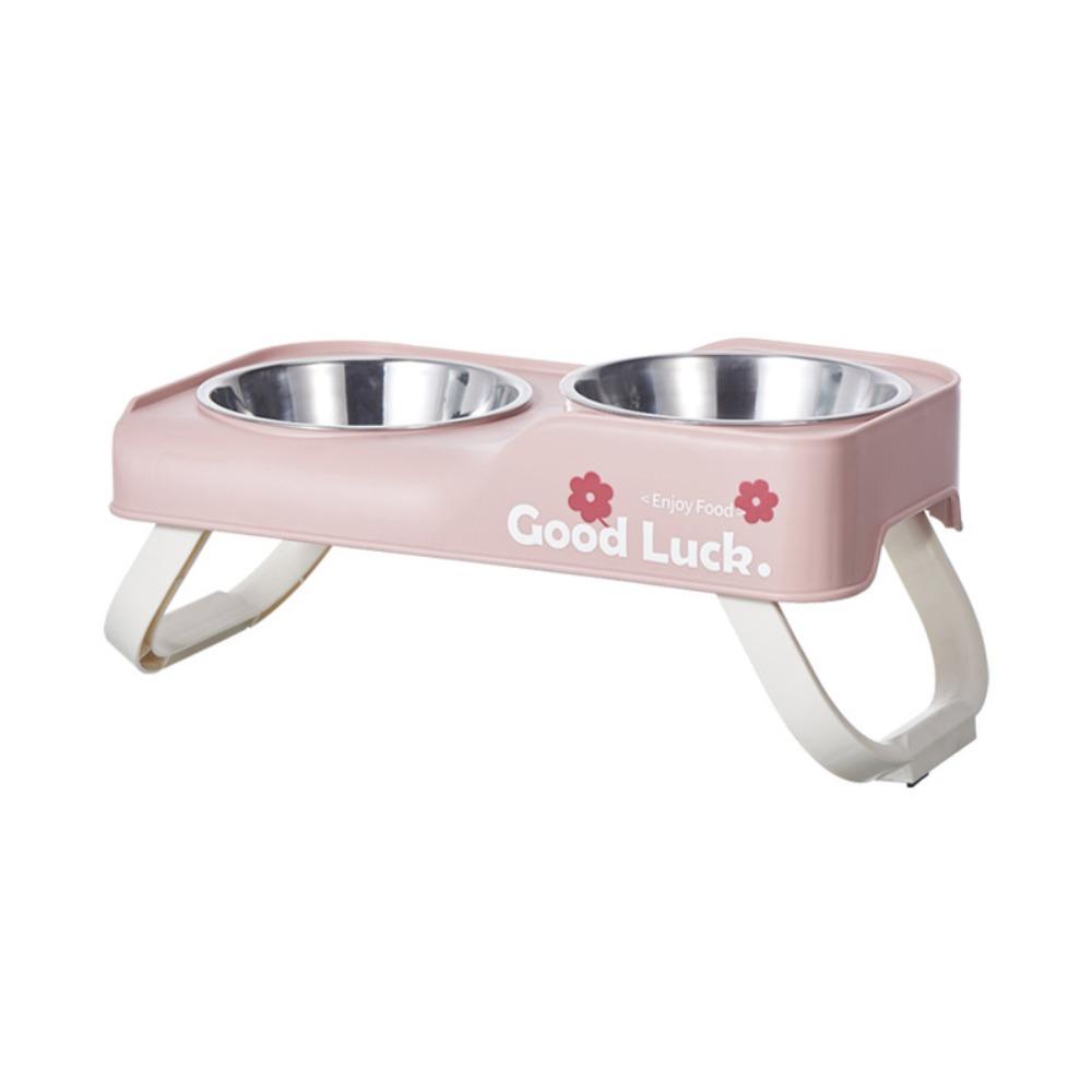 

Миска для питомца складная против черных подбородков, основа против опрокидывания, миска для питомца против опрокидывания, двойная миска для питомца, для улицы розовый