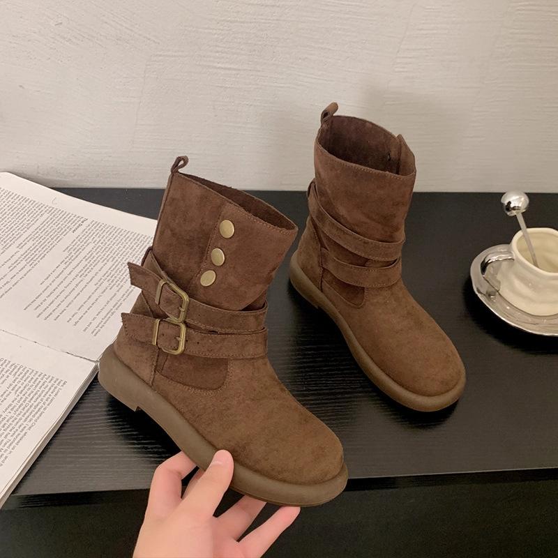 

Maillard ретро пряжка для ремня короткие западные ковбойские сапоги женские новая мода универсальные повседневные рыцарские сапоги 40 коричневый